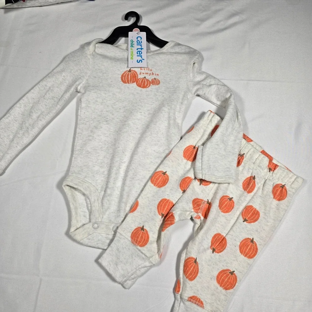 Carter's‎ 0-3mo Baby Outfit Hello Pumpkin Bodysuit and Pants Set Gray
